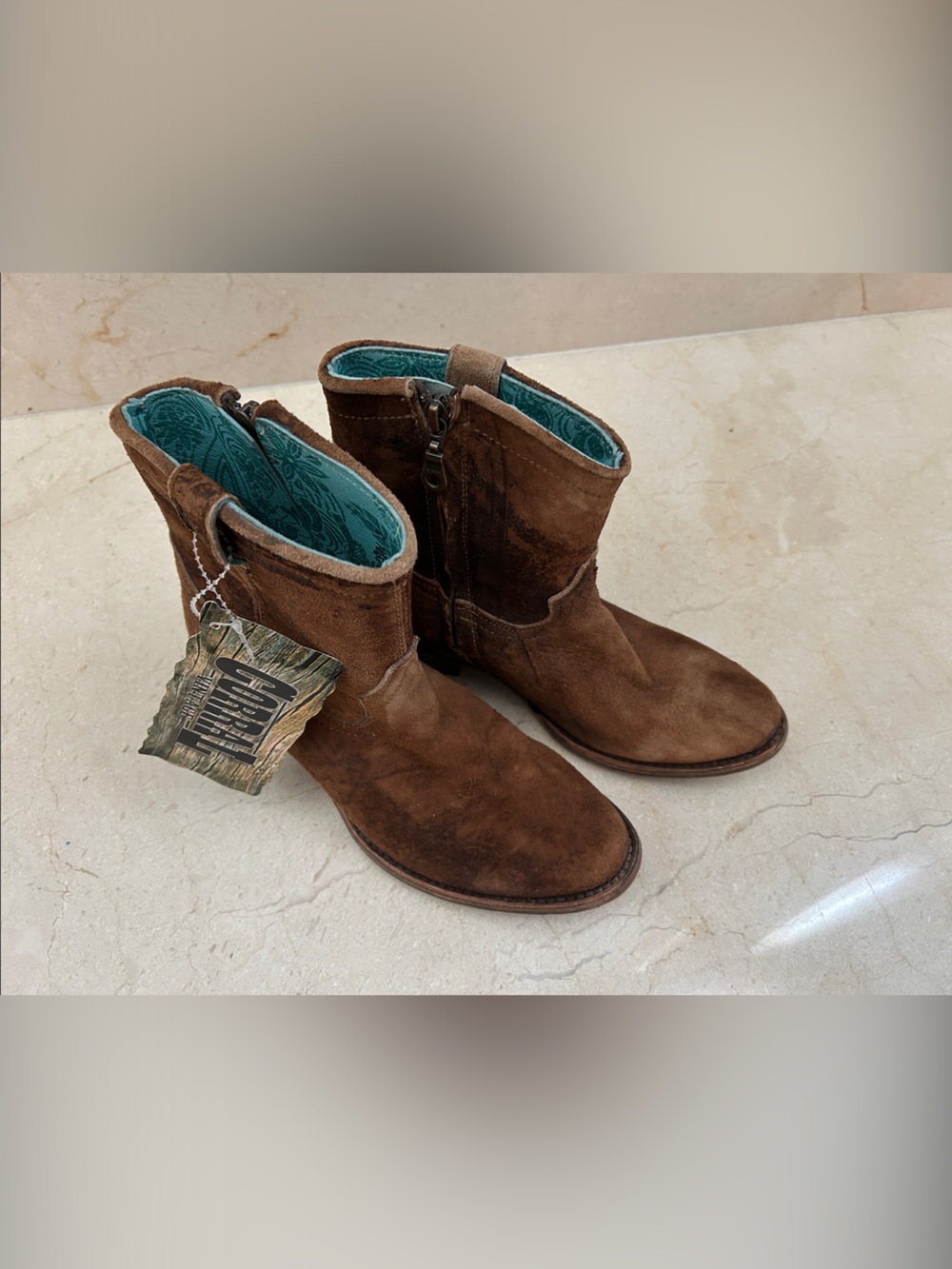 Corral Brown Suede Women's Cowboy Boots with Teal Lining